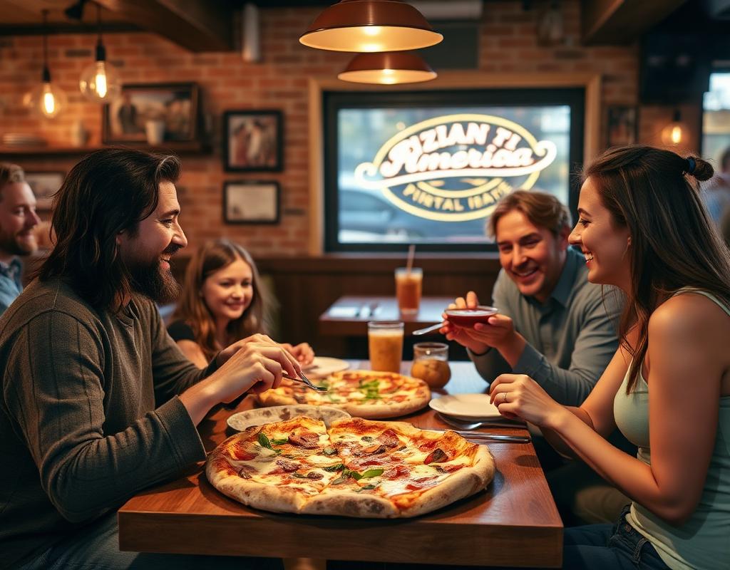 Family dining at pizzeria