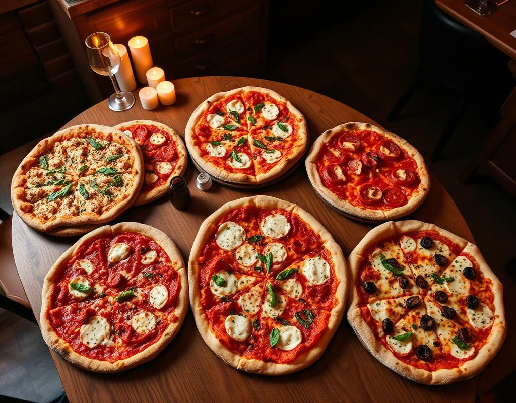 Multiple pizzas on table