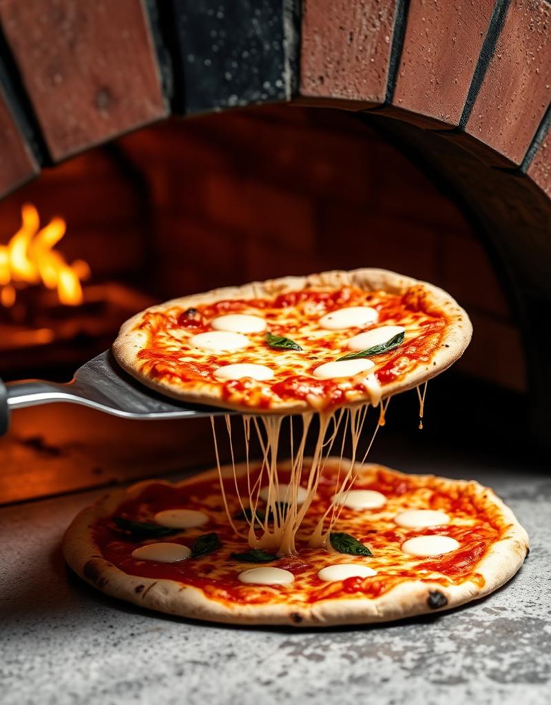 Thin crust pizza from oven